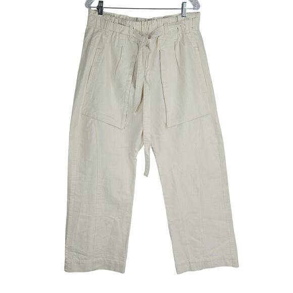 FREE PEOPLE NWT Large Sky Rider Linen Ecru Pants High Rise Paper bag Waist #781 - Picture 6 of 11